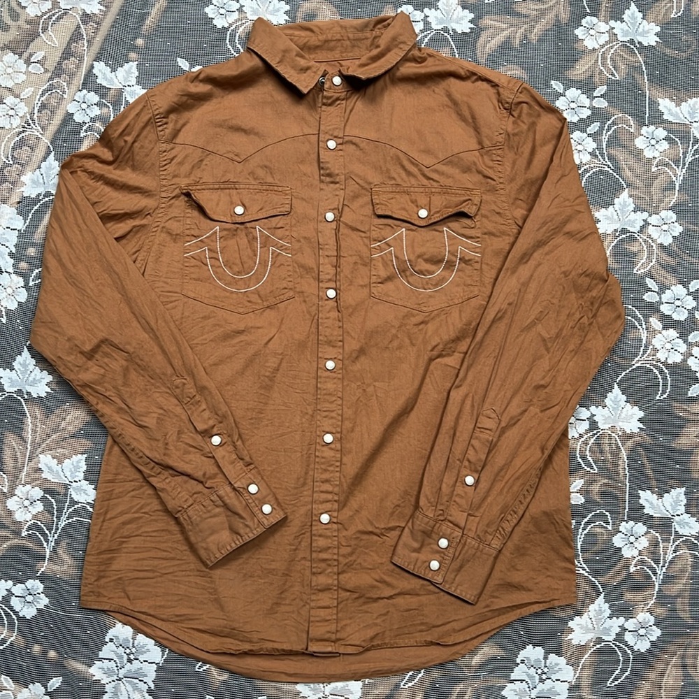 True Religion Pearl Snap Western Long Sleeve Button Down Shirt